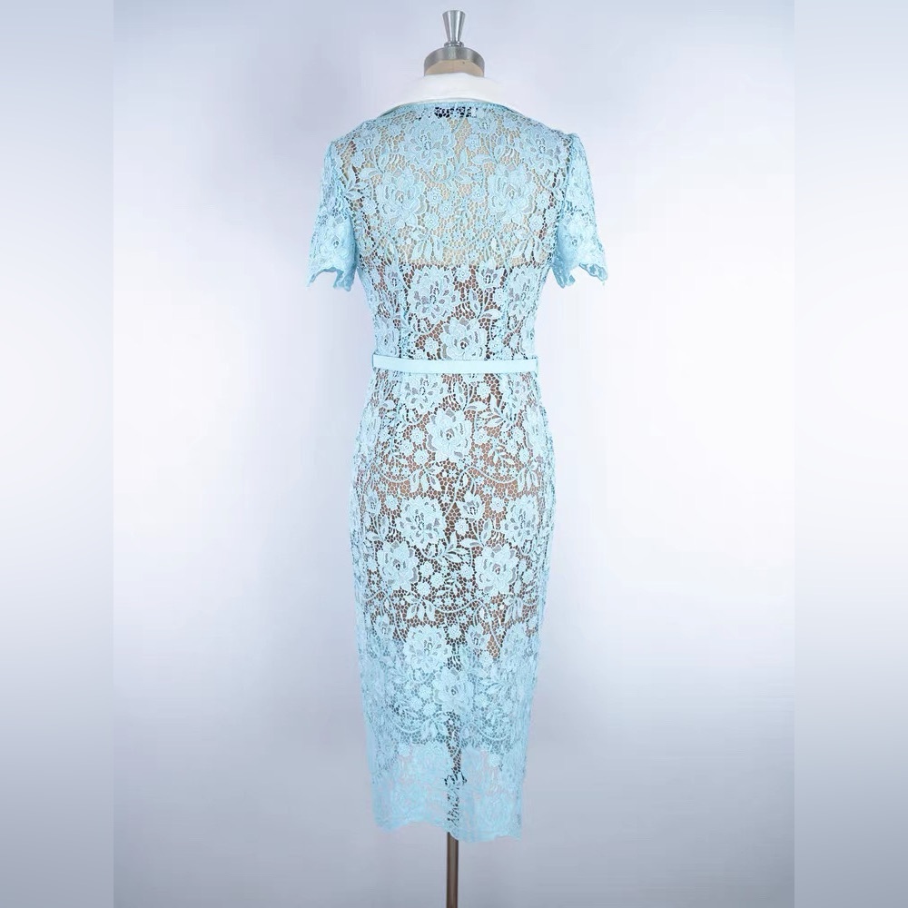 Self-Portrait Blue Lace Embellished Buttons Belted Mini Dress UK8/US4 NWOT - Picture 11 of 11